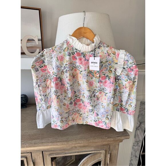 NWT Batsheva X Laura Ashley Spring Prairie Blouse Floral Print Ruffle Cropped Si - Picture 1 of 10